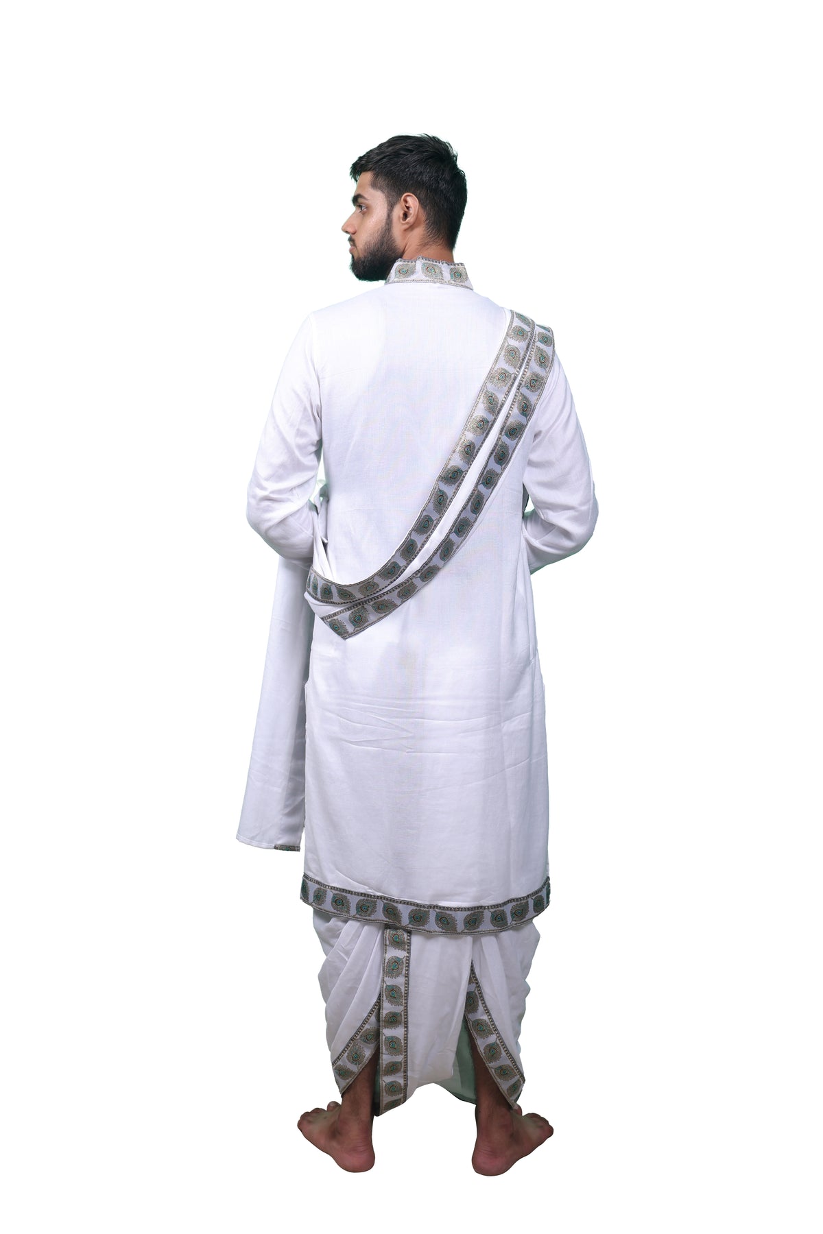 Traditional Bagalbandi Set (Mor Pankh) with readymade dhoti and dupatta
