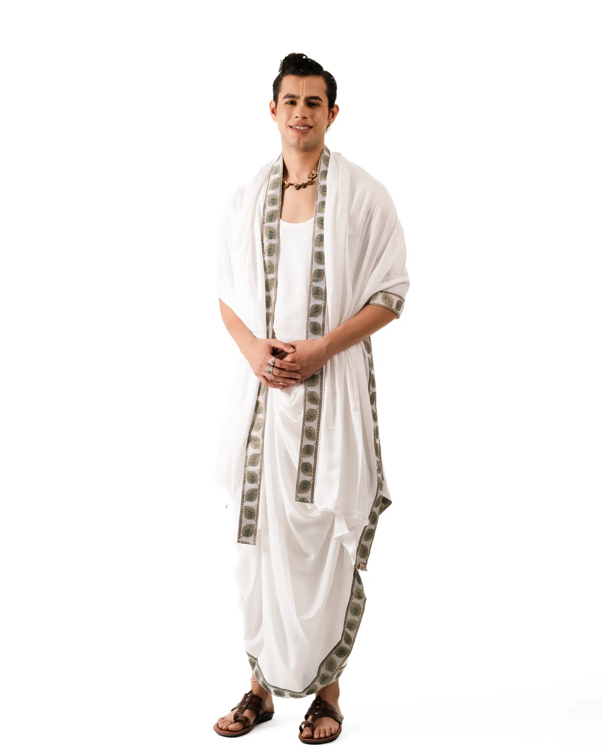 Traditional Dhoti Set (mor pankh) White