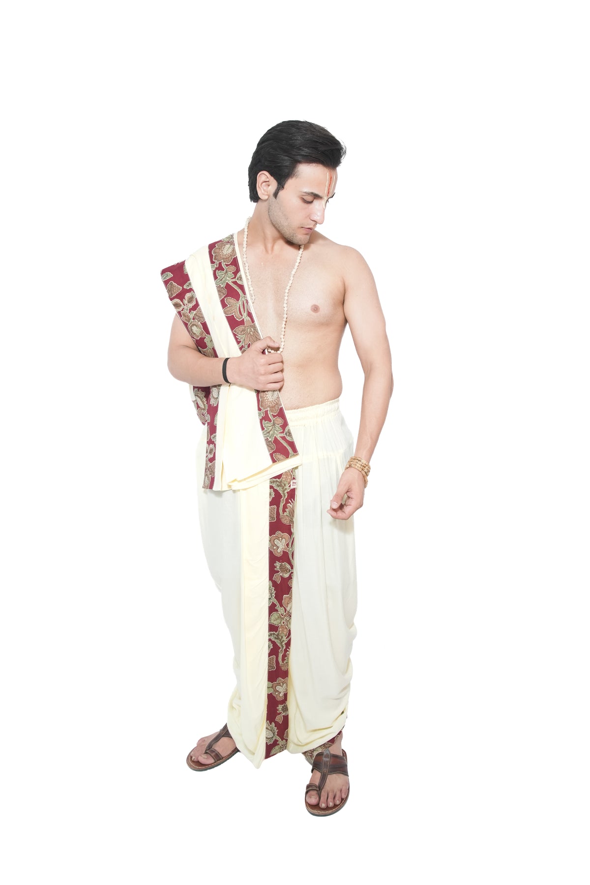 Sridhar Readymade Dhoti and dupatta set - Cream